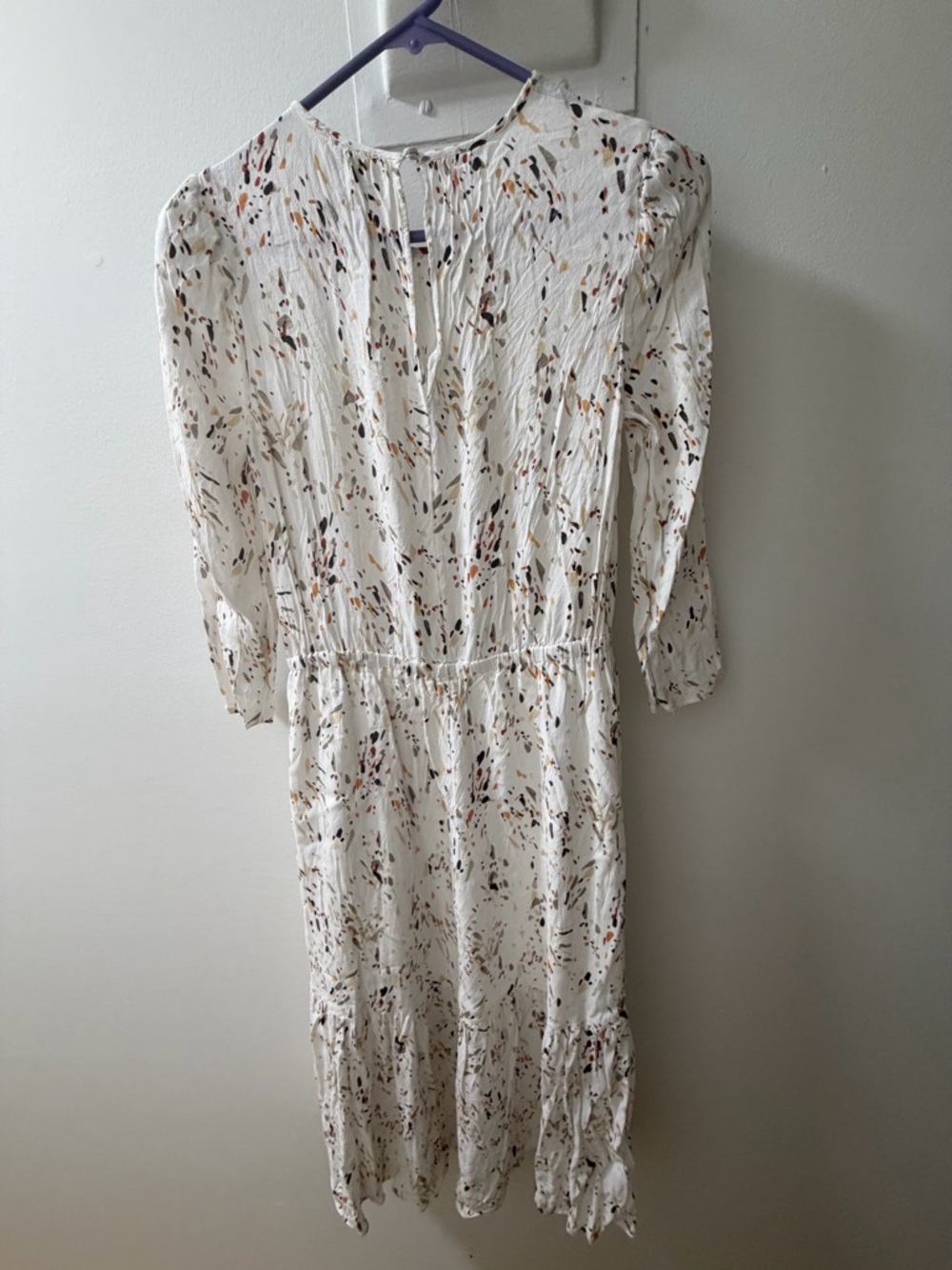 A New Day Cream Speckled Midi Dress Size S Flowy Cinched Waist - Picture 3 of 4